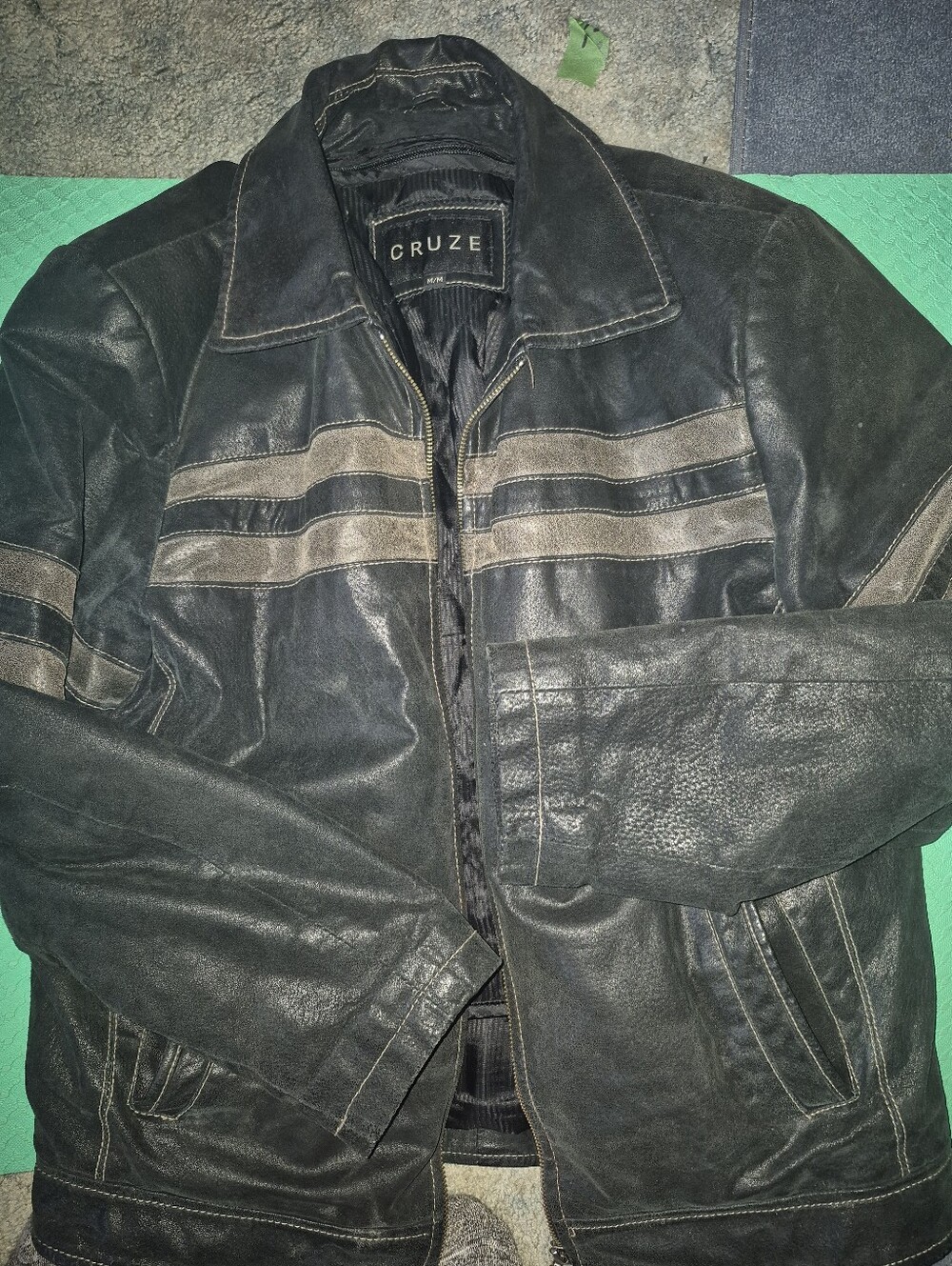Men's Cruze Black Suede Leather Jacket with Gray Stripes